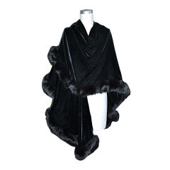 Vintage Adrienne Landau black velvet with fox trim shawl