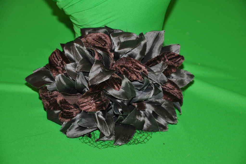 Capelet hat with shades of coco brown and grey floral 