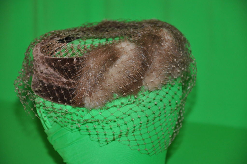 Fawn colored mink and velvet bumper hat