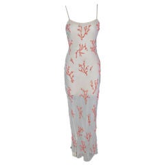 Anna Molinari cream chiffon coral embellished gown