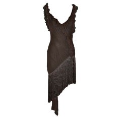 Dior asymmetric chiffon fringed dress
