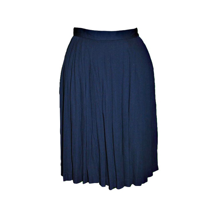 YSL Rive Gauche navy silk jersey pleated skirt For Sale