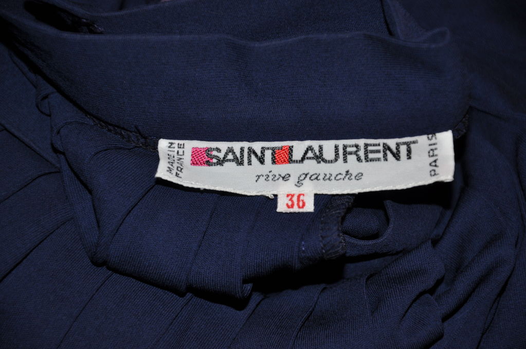 Women's YSL Rive Gauche navy silk jersey pleated skirt For Sale