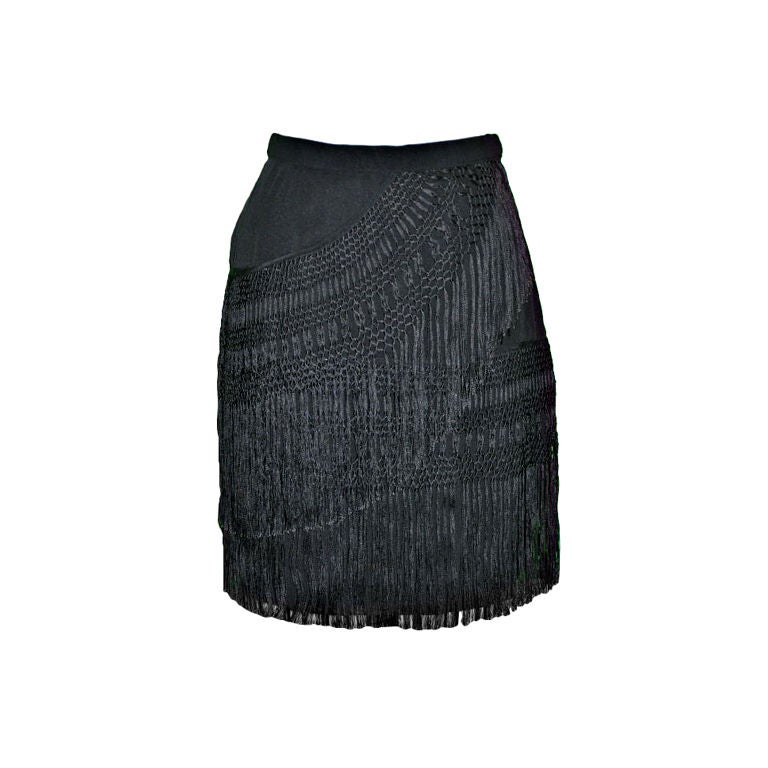 Jane McCartney black fringed skirt For Sale