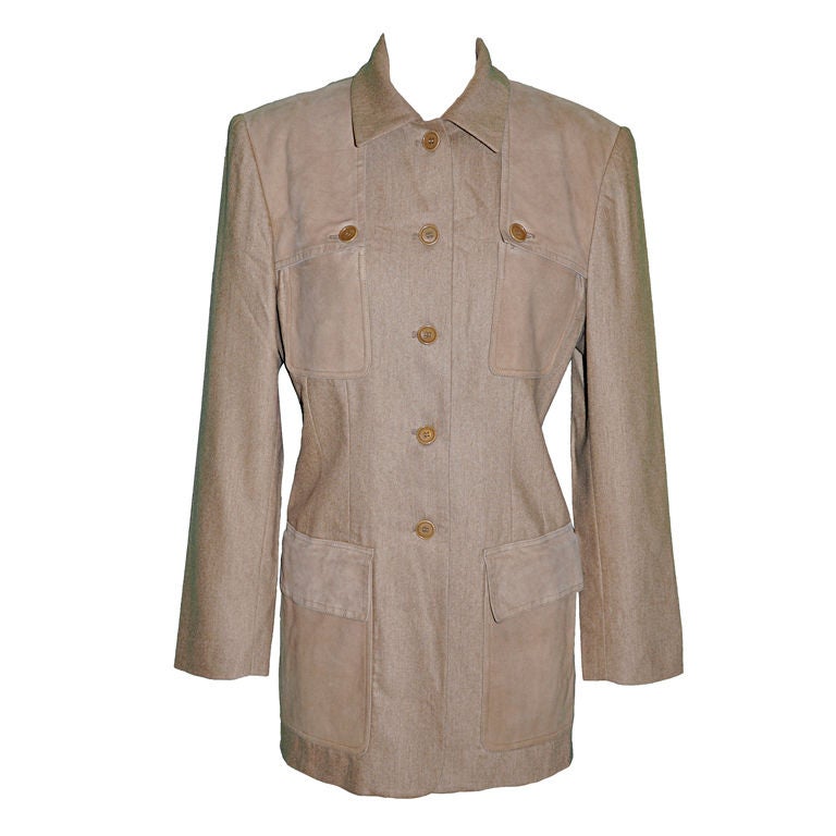 Burberrys tan wool with ultra-suede accents jacket For Sale