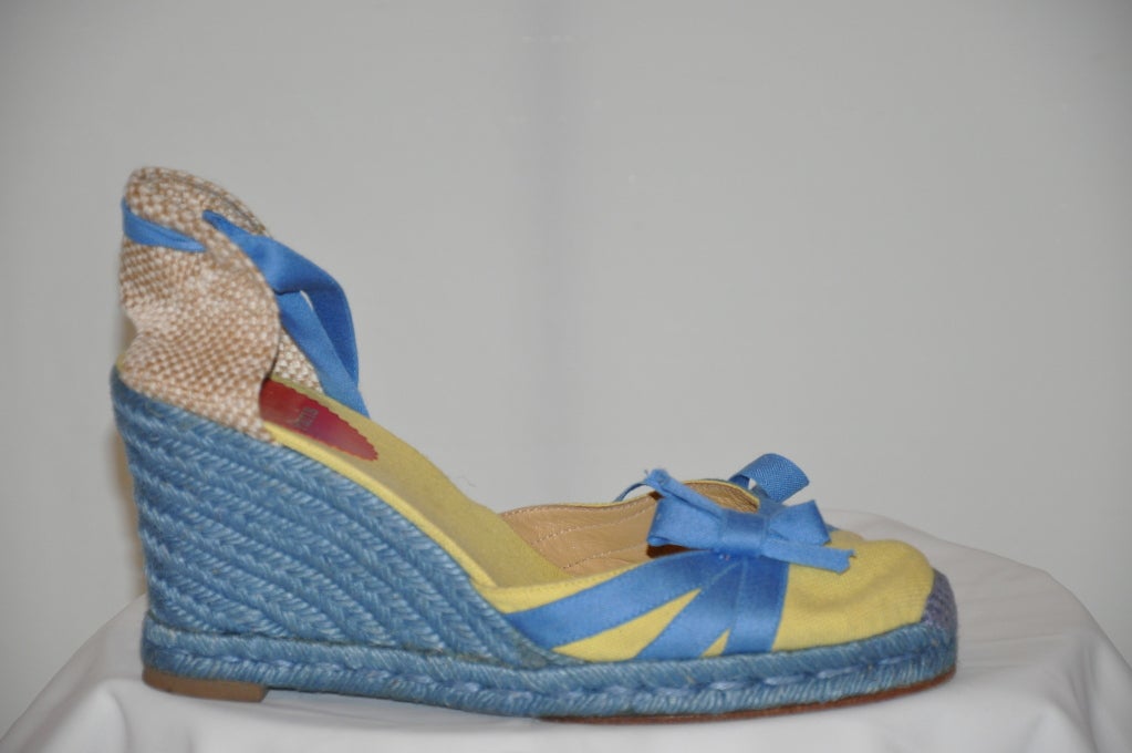 Gray Christian Louboutin yellow with blue espadrilles