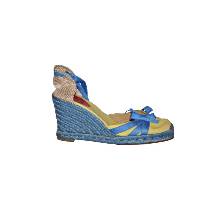 Christian Louboutin yellow with blue espadrilles