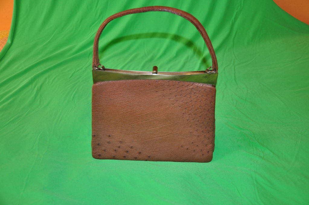 Brown Beverly Ostrich tan-colored handbag