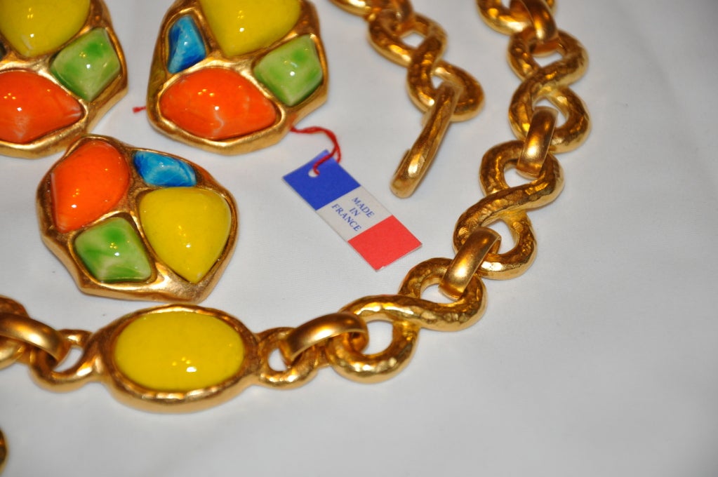 Gold Guy Laroche multi-colored enamel gilded gold set For Sale