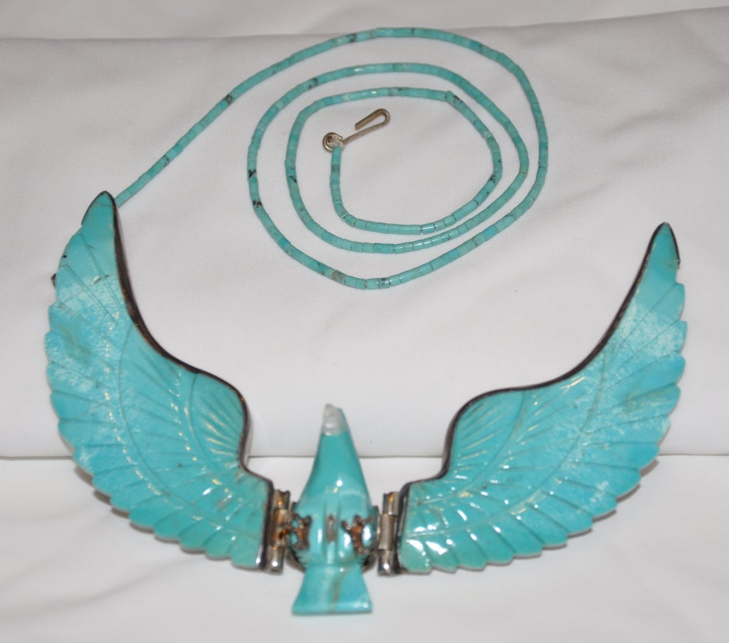 Signed Turquoise Eagle necklace For Sale