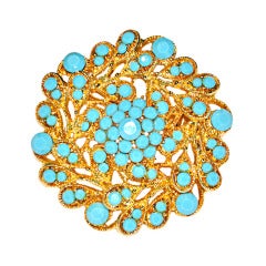 Turquoise gilded gold brooch/hair clip
