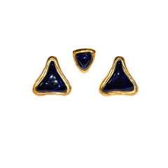 Retro  Guy Laroche deep navy & gold earrings & tack-pin set