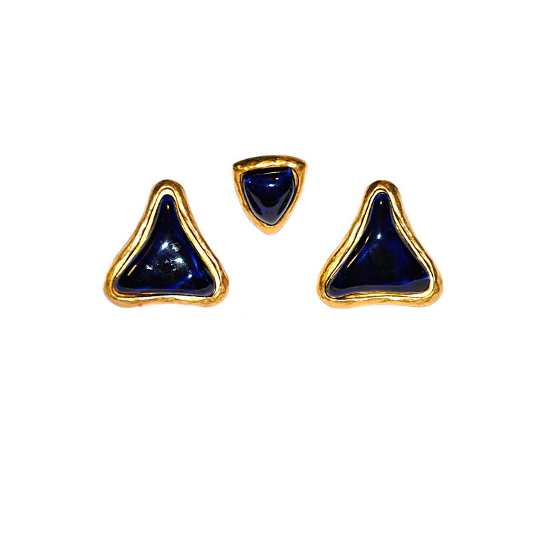  Guy Laroche deep navy & gold earrings & tack-pin set For Sale