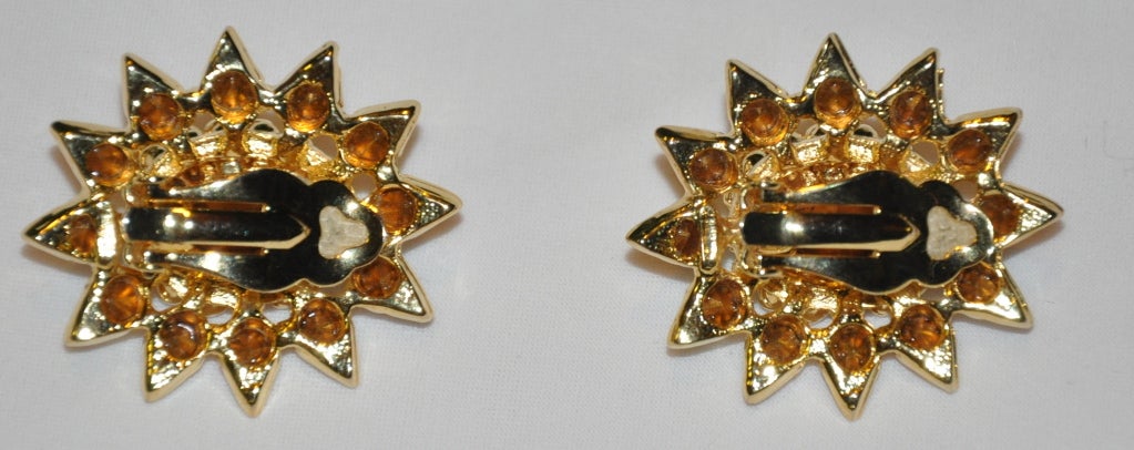Women's Gilded gold rhinestone clip-on earrings For Sale