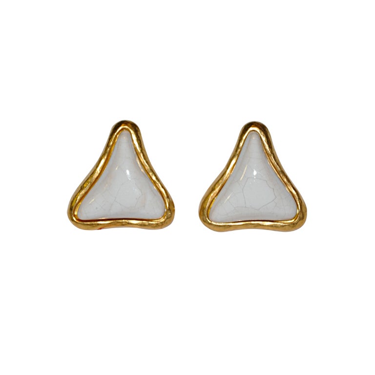 Guy Laroche gilded gold and baked enamel earrings For Sale