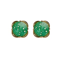 Jadeite and gilded gold clip-on earrings