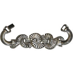 "Circles of Swirls" Silver Embellished with Rhinestones Bracelet