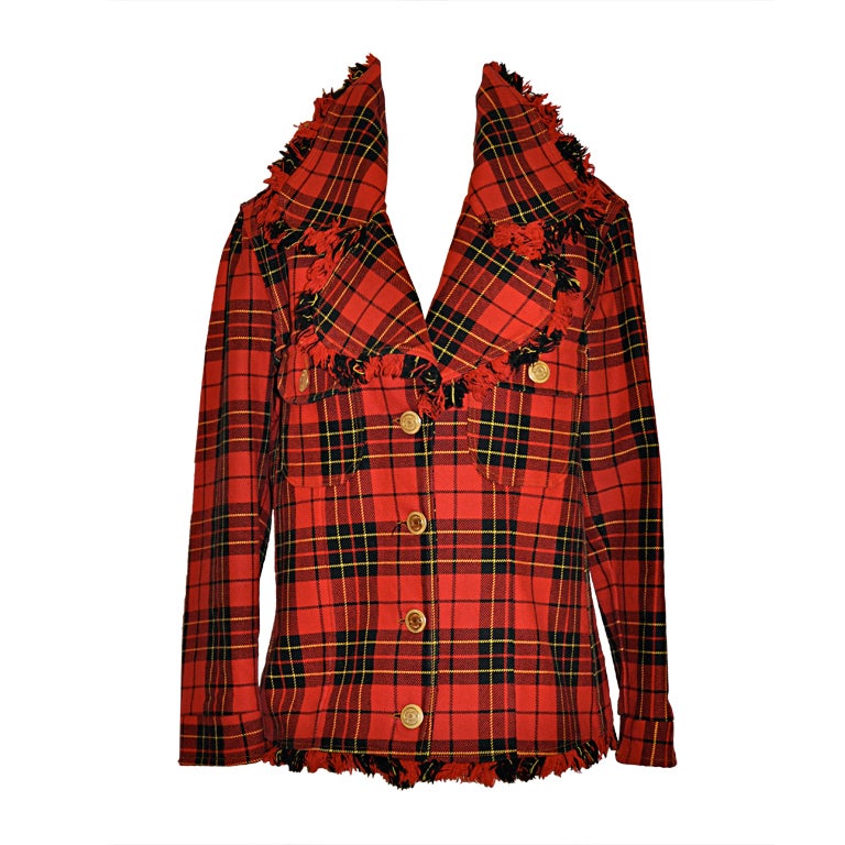 Moschino Plaid with fringe jacket For Sale