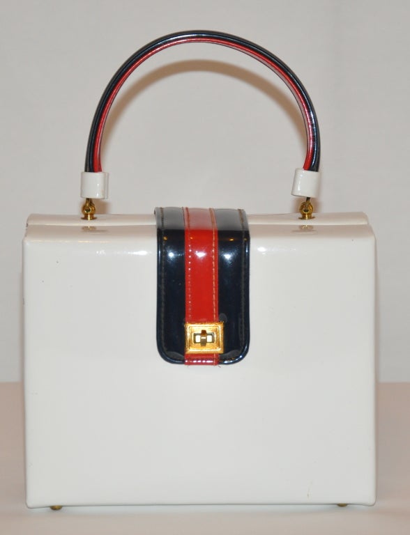 Delicato by MARKAY USA Red, white, and blue box handbag measures 6