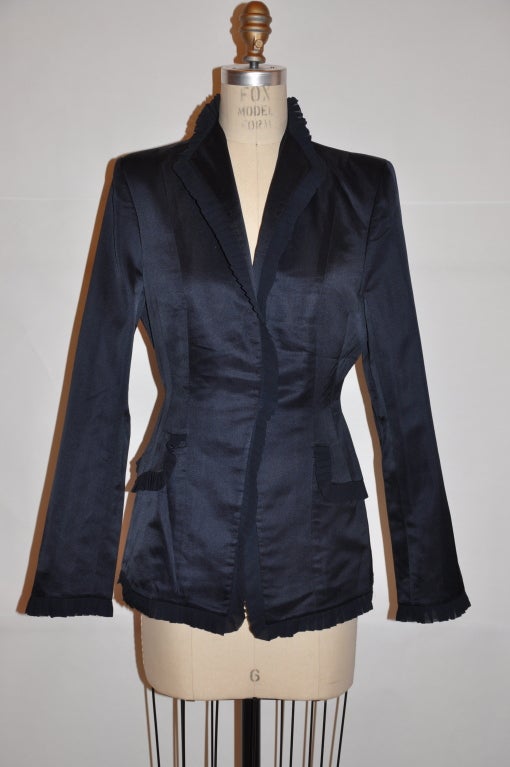 Richard Tyler Couture Midnight Navy silk evening blazer has chiffon 