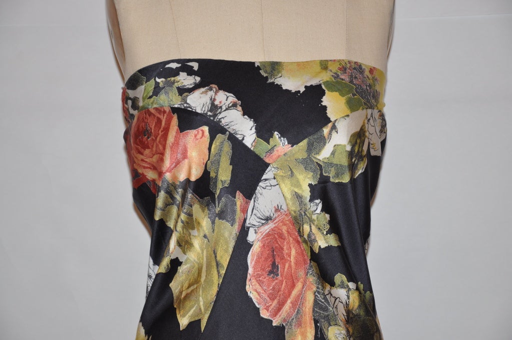Black Roberto Cavilli silk floral strapless dress