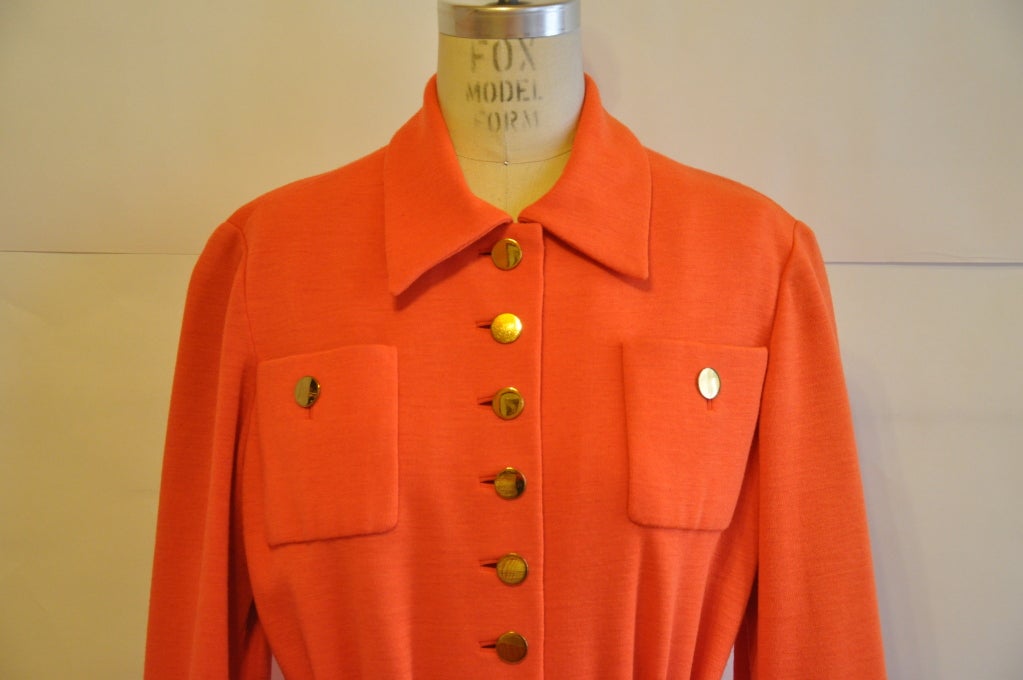 Red Norman Norell Neon Tangerine button front dress For Sale