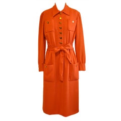 Retro Norman Norell Neon Tangerine button front dress