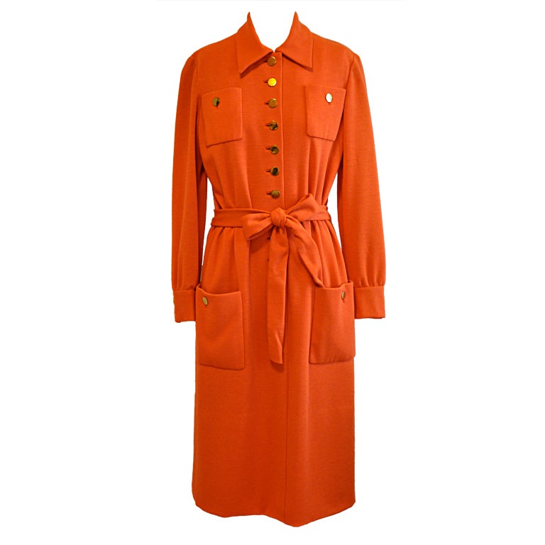 Norman Norell Neon Tangerine button front dress For Sale