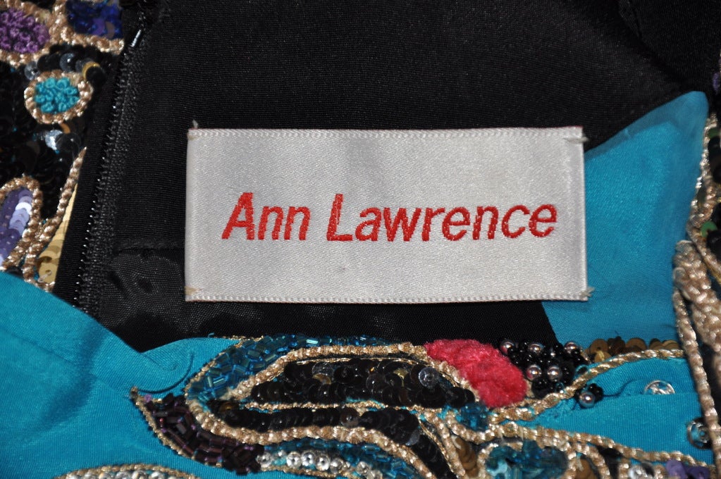 Black Ann Lawrence with Lesage embroidery embellishment gown For Sale