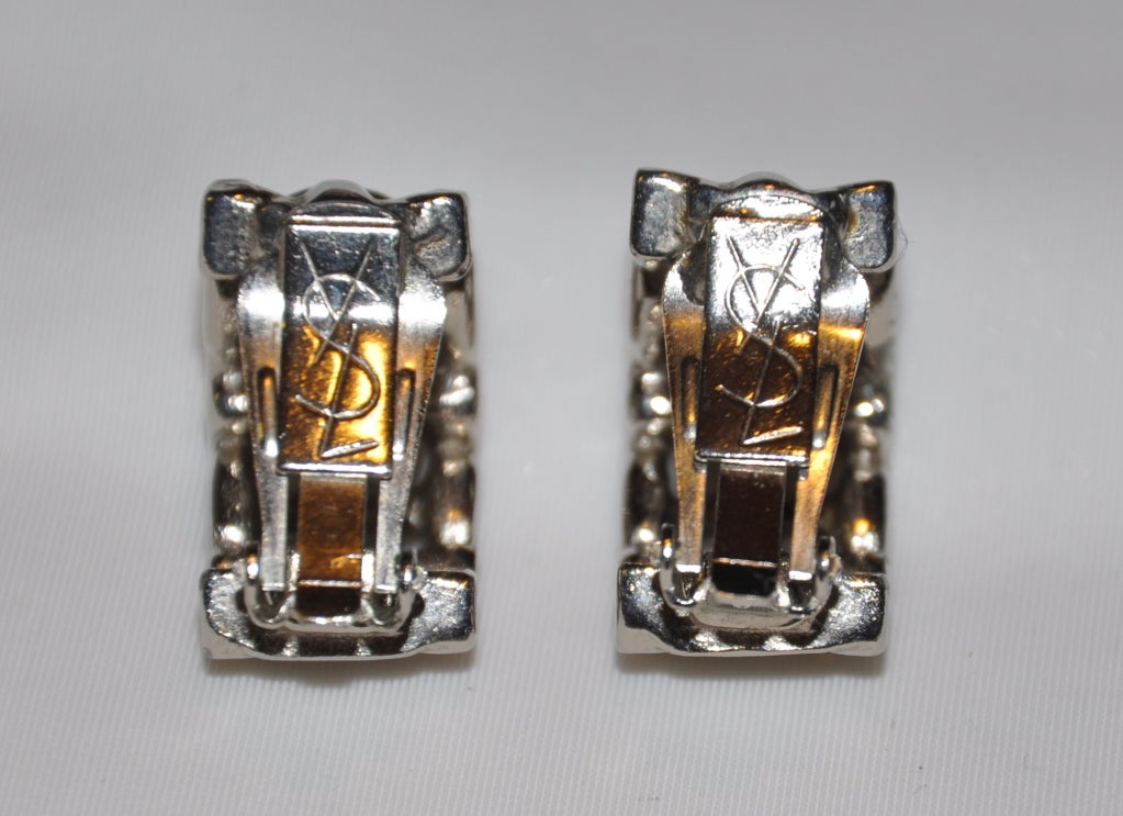 Yves Saint Laurent polished silver ear-clips For Sale 1