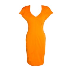 Used Thierry Mugler Yellow form-fitting tangerine asymmetric dress
