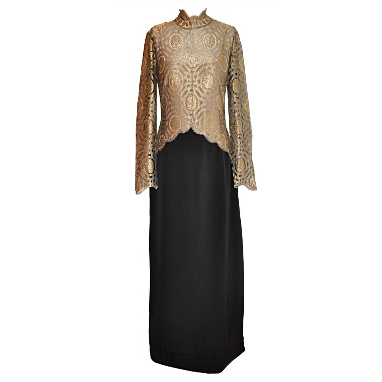 Jeanne Lanvin Black with Swiss lace gown For Sale