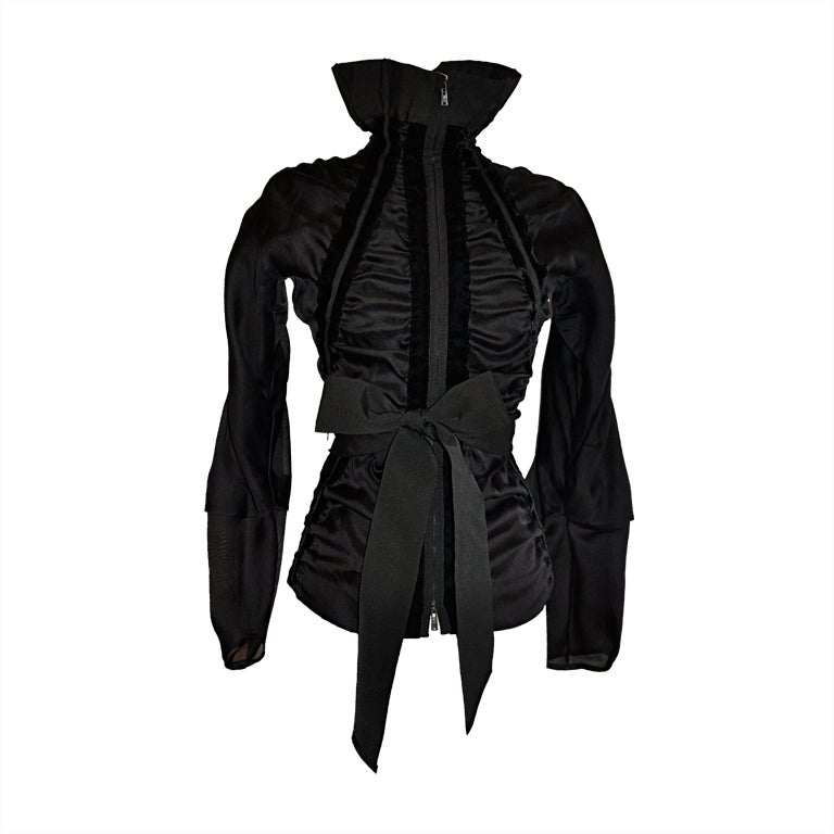 Iconic Tom Ford for Yves Saint Laurent black zippered ribbon top