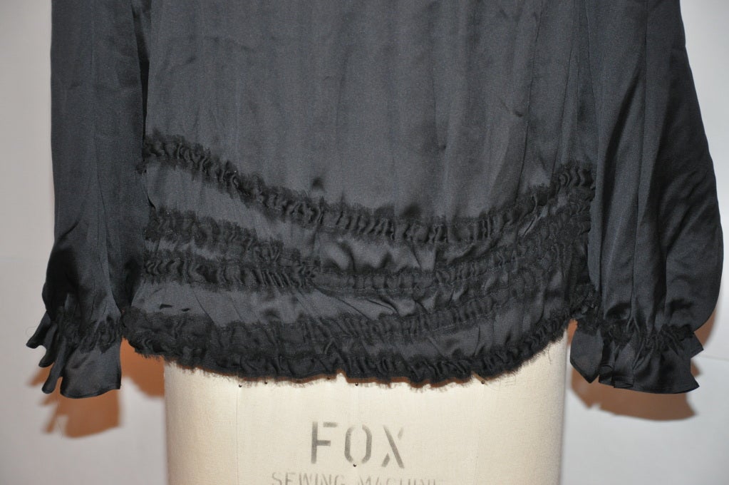 Tom Ford for Yves Saint Laurent black silk peasant blouse 1