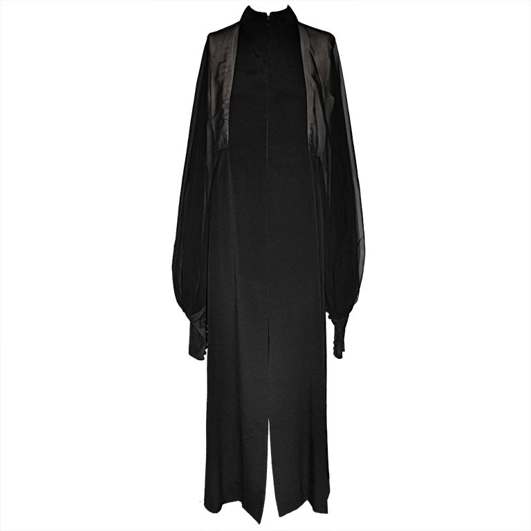 Geoffrey Beene "Boutique" dramantic sheer sleeves cocktail gown For Sale