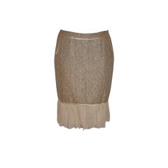 Used Burberrys metallic wool belend skirt with chiffon hem