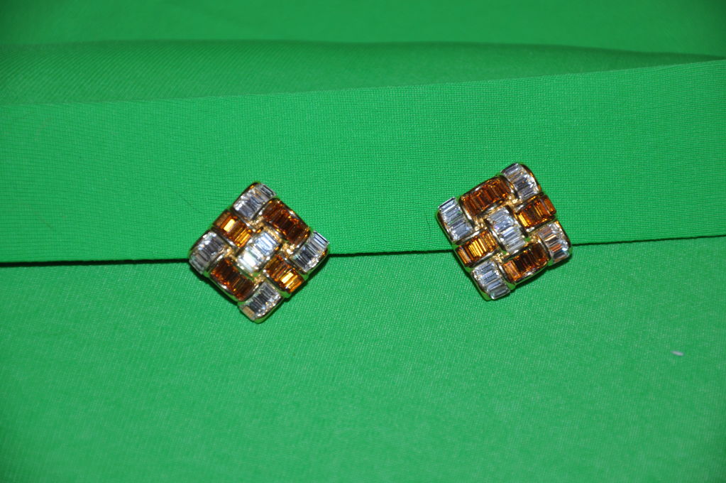 Multicolored Swarowski rhinestone clip on earrings