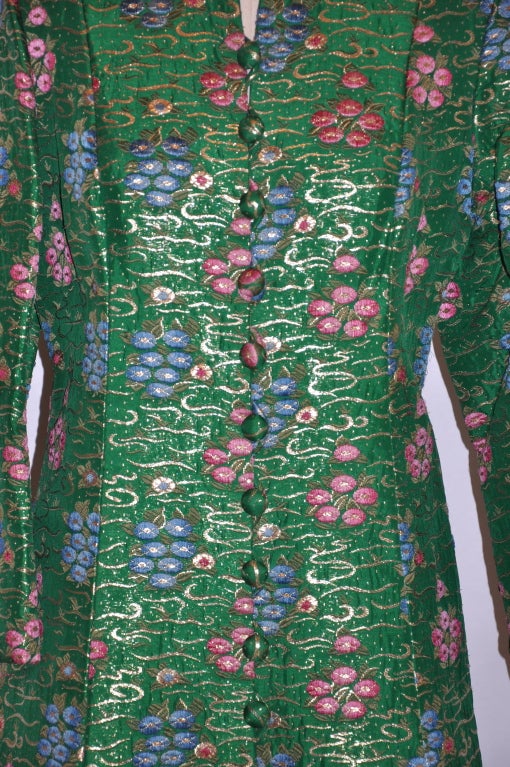 Black Bergdorf Goodman Green Embroidered Evening Coat For Sale