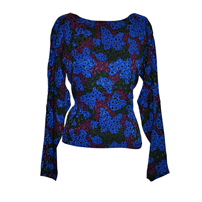 Yves Saint Laurent multi-colored floral silk blouse For Sale at 1stDibs