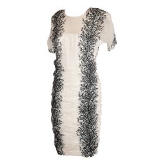 Alma white chiffon with stenciled "Branches" dress