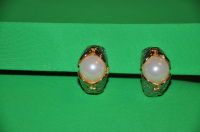 Large Pearl with Gilded gold metal clip on Earrings.