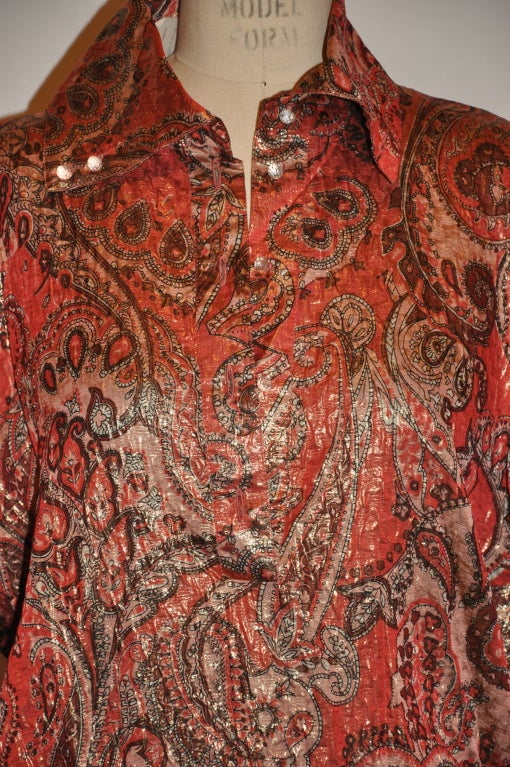 Women's Rose-Marie Roussel Silk lame paisley print pullover For Sale
