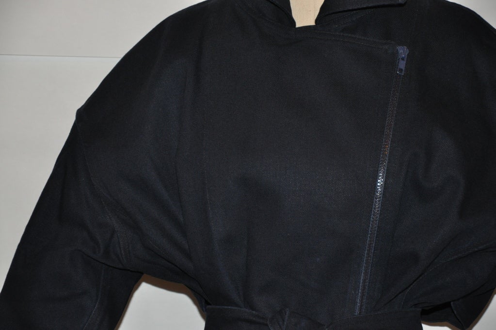 Black Carolyn Roehm Navy zipper-wrap jacket For Sale