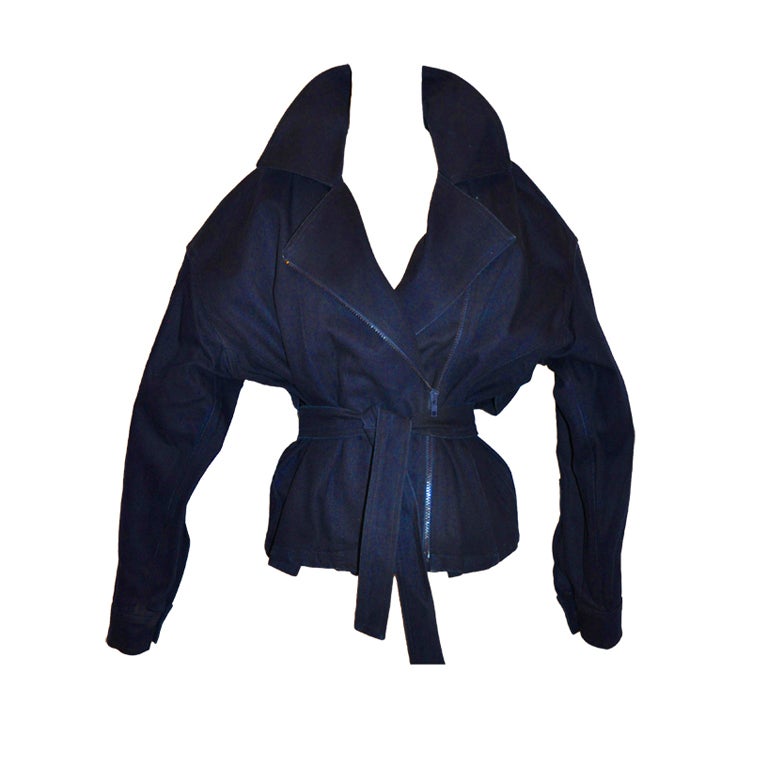 Carolyn Roehm Navy zipper-wrap jacket For Sale