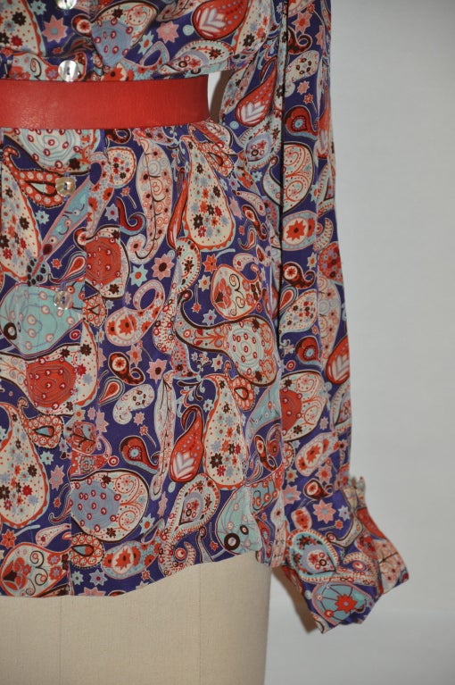 Women's Loulou De la Falaise crepe de chine multi-colored blouse For Sale
