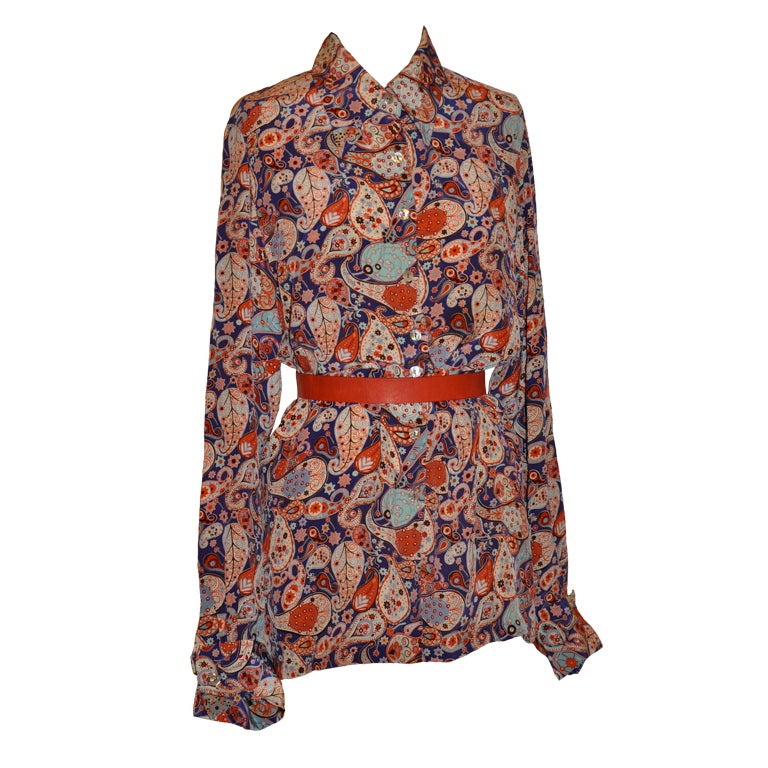 Loulou De la Falaise crepe de chine multi-colored blouse For Sale