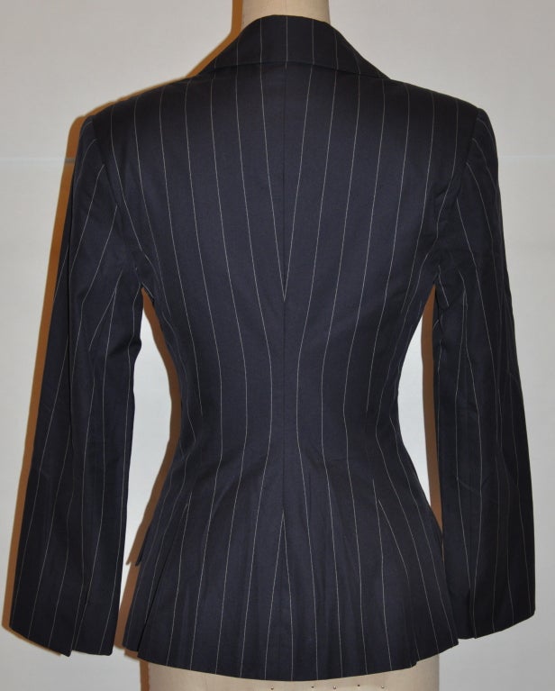 Black Norma Kamali navy pinstripe jacket For Sale