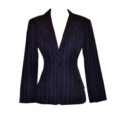 Retro Norma Kamali navy pinstripe jacket