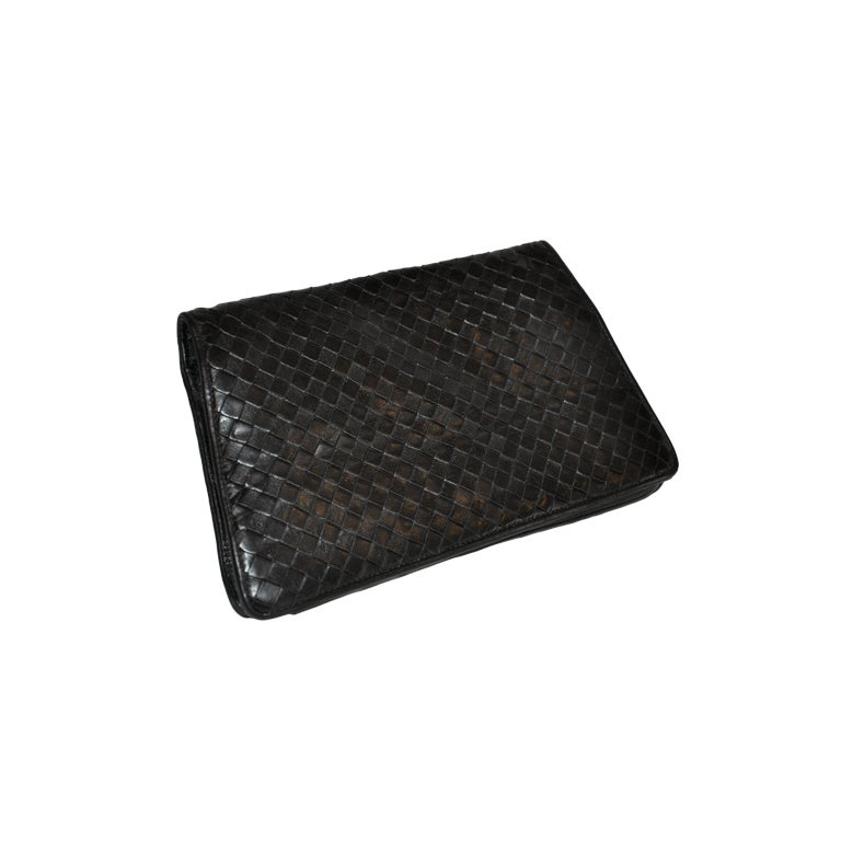 Meyers Schwarze Clutch aus gewebtem Lammfell & optionale Umhängetasche