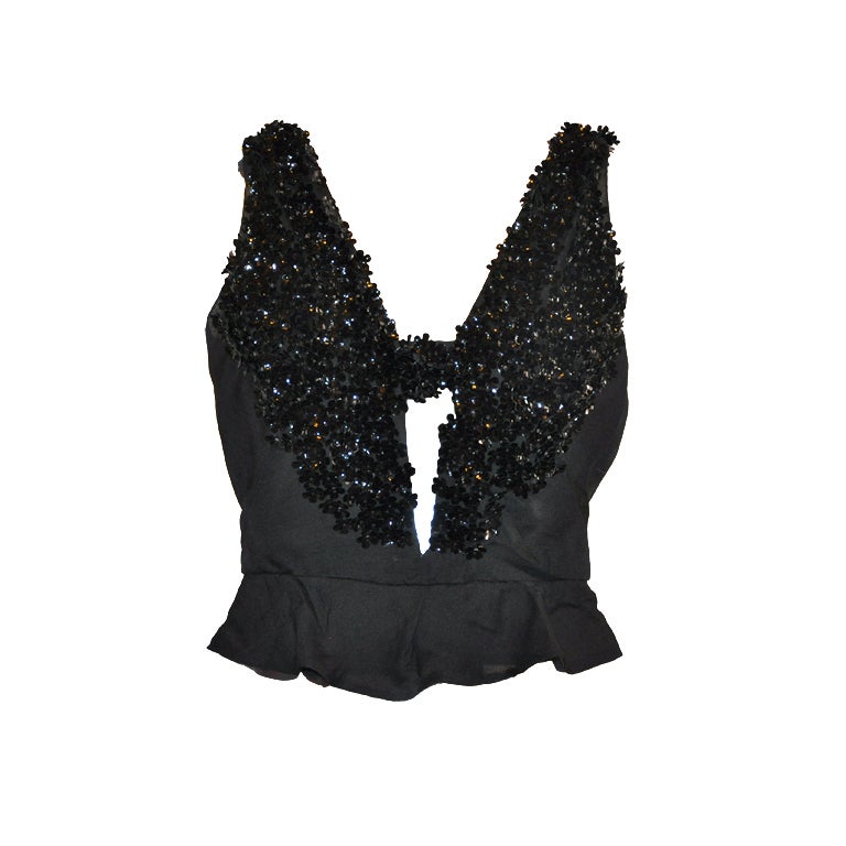 Winfried Knoll - Top in chiffon nero con decorazioni floreali in vendita
